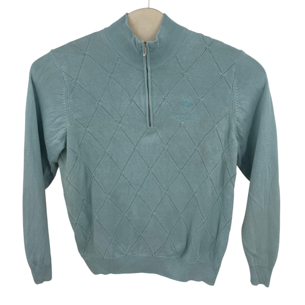 Carnoustie Sweater Mens Silk Cotton Cashmere Large Blue Diamond Golf Club Preppy